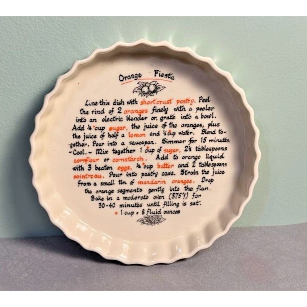 Vintage 1960s English Pie Pan - T.G Green Ltd, " Epicure" - Orange Fiesta Recipe